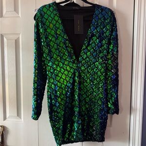 Zara Shimmering Sequin Dress in Green and Blue